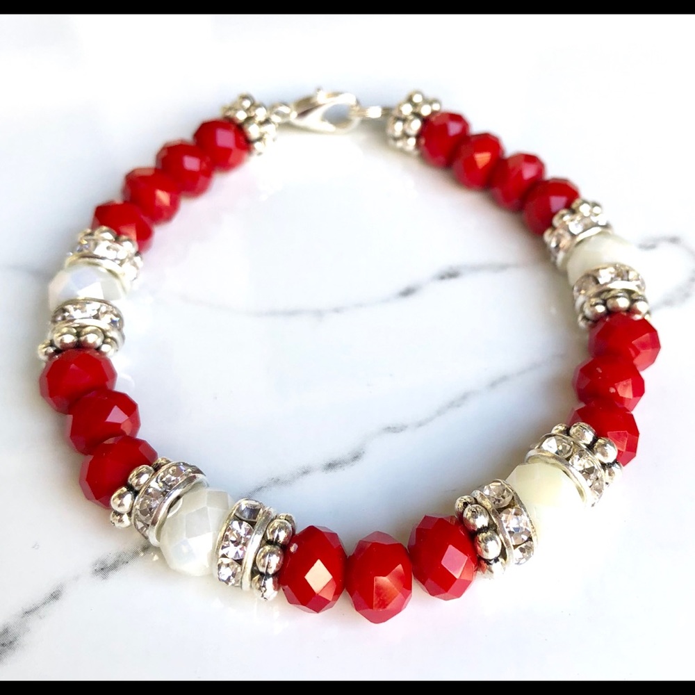 Red and White beaded bracelet